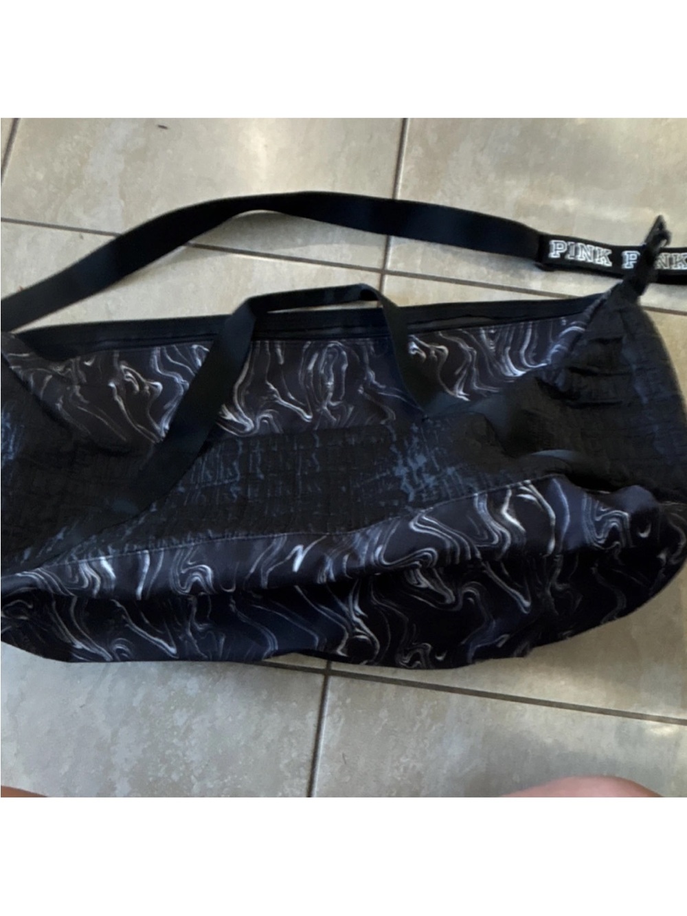 PINK Victoria's Secret Black & White Swirl Print Duffel Bag